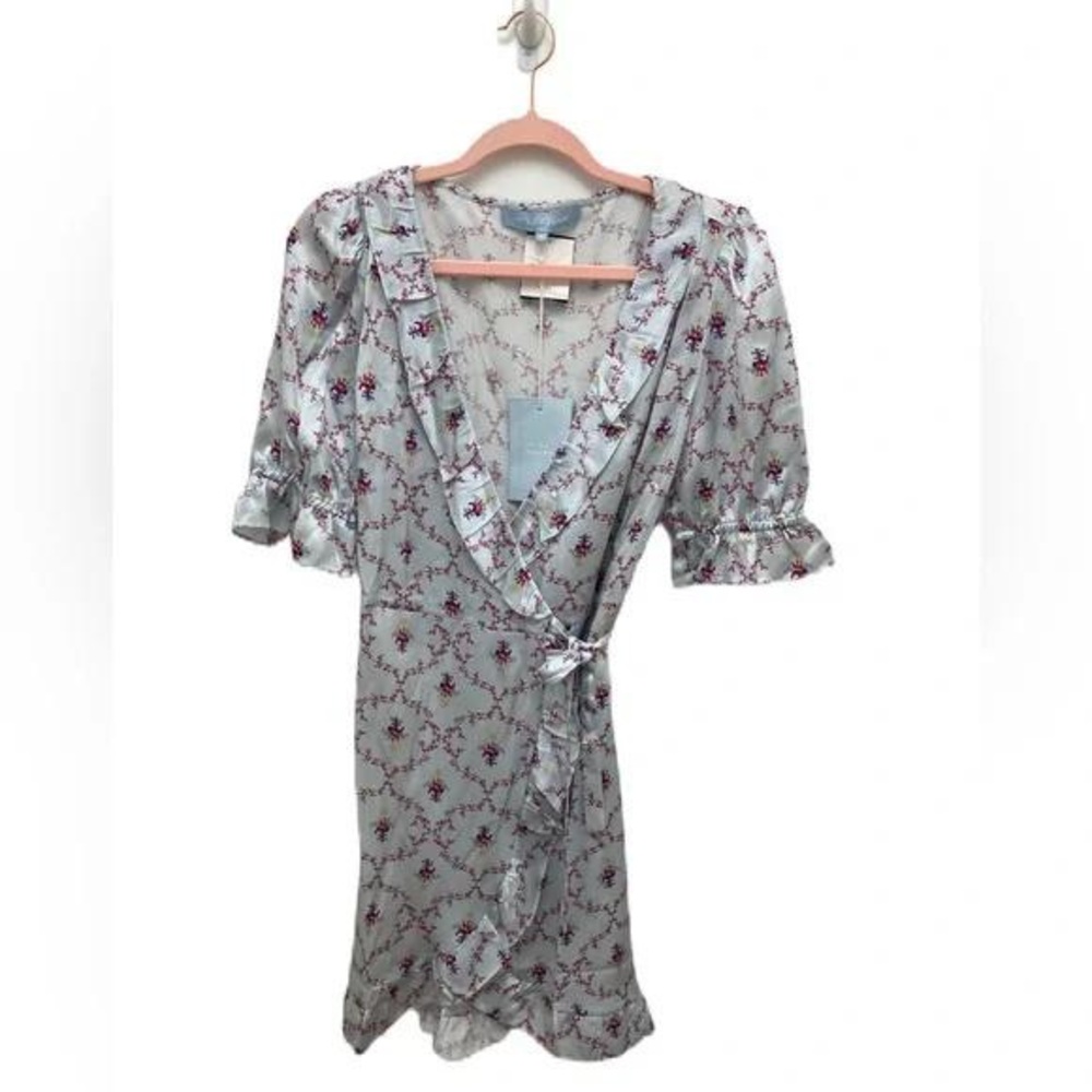 Floral Wrap Dress in Blue and Red